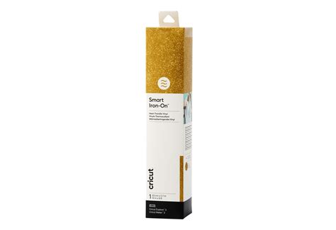Cricut Smart Iron-on 33x273cm 1 sheet (Glitter Gold); 1 roll 33 cm x 2.7 m (13 in x 9 ft); Works without a cutting mat – just load & go!; Outlasts 50+ washes!; Cuts beautifully and weeds easily; For Cricut Explore™ 3 & Cricut Maker™ 3